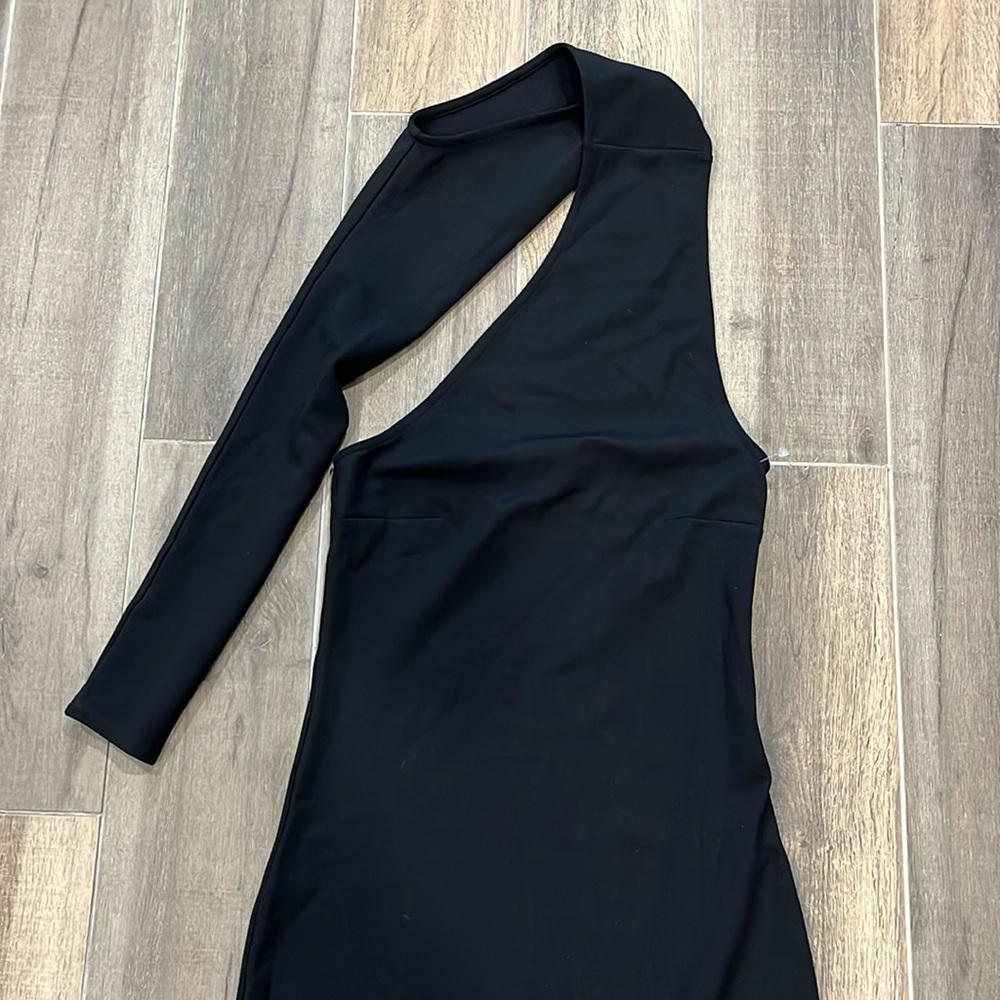 New! Marcella Manhattan One Shoulder Knit Gown Black Maxi Dress Size Medium - Picture 7 of 10